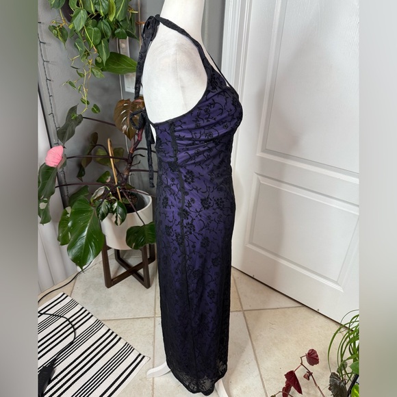 Byer Too Purple Halter Maxi Dress | Floral Burnout | Size M | USA Made - Picture 3 of 9